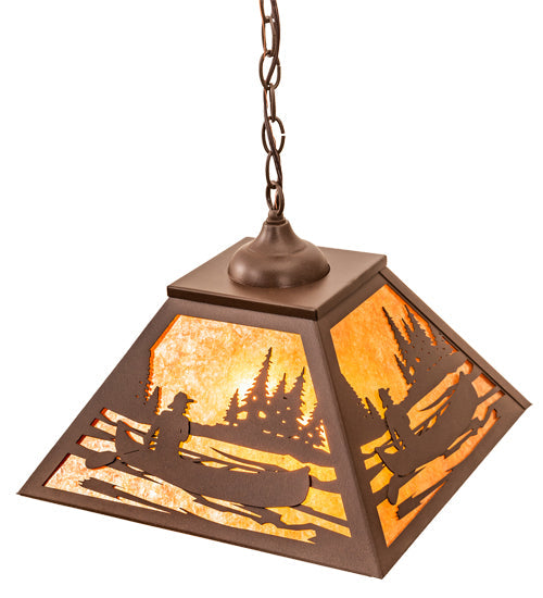 Meyda Lighting Canoe At Lake 16"Sq 2-Light Cafe Noir Pendant Light With Amber Mica Shade Glass