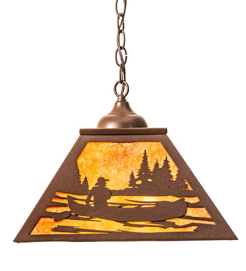 Meyda Lighting Canoe At Lake 16"Sq 2-Light Cafe Noir Pendant Light With Amber Mica Shade Glass