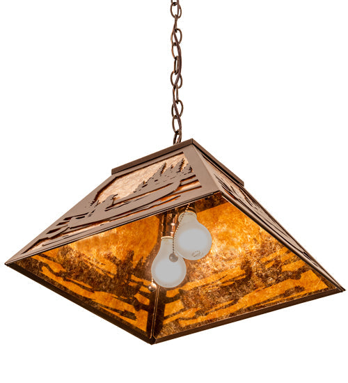 Meyda Lighting Canoe At Lake 16"Sq 2-Light Cafe Noir Pendant Light With Amber Mica Shade Glass
