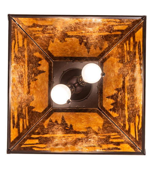 Meyda Lighting Canoe At Lake 16"Sq 2-Light Cafe Noir Pendant Light With Amber Mica Shade Glass