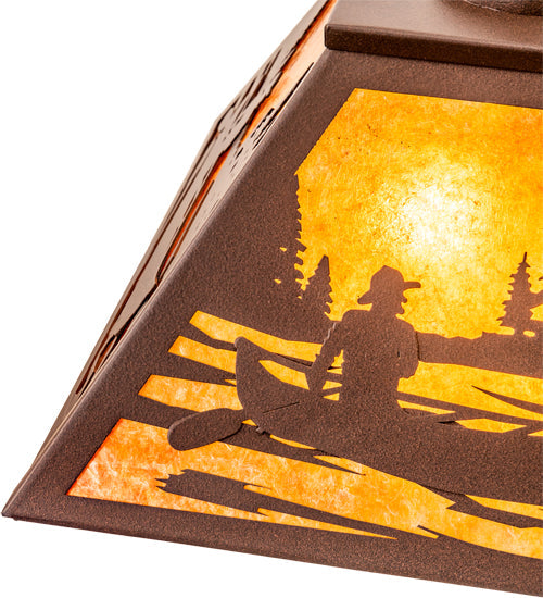 Meyda Lighting Canoe At Lake 16"Sq 2-Light Cafe Noir Pendant Light With Amber Mica Shade Glass