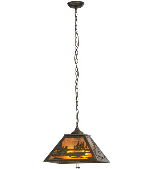Meyda Lighting Canoe At Lake 22" 2-Light Antique Copper Pendant Light With Amber Mica Shade Glass