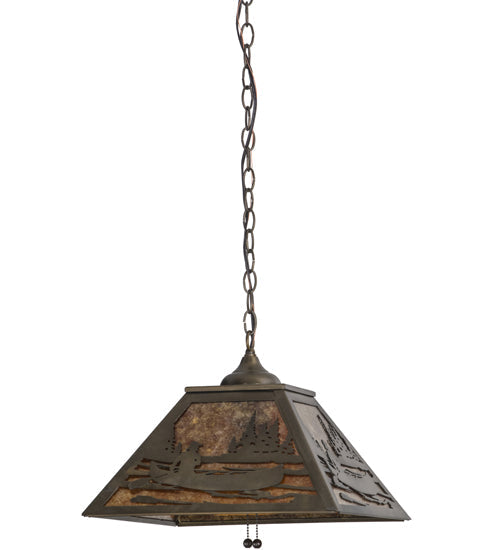Meyda Lighting Canoe At Lake 22" 2-Light Antique Copper Pendant Light With Amber Mica Shade Glass