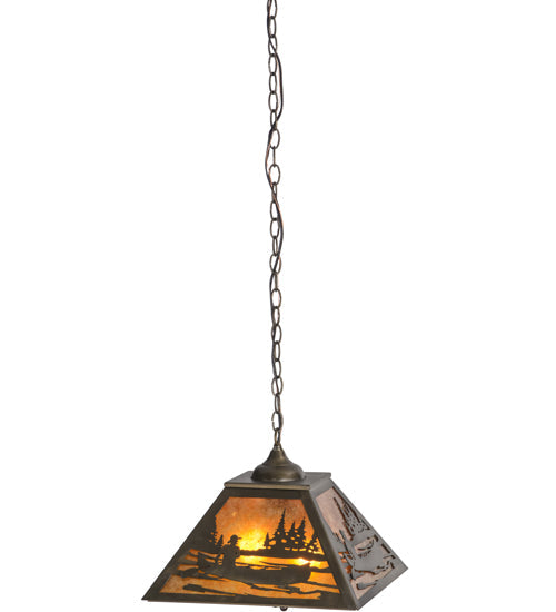 Meyda Lighting Canoe At Lake 22" 2-Light Antique Copper Pendant Light With Amber Mica Shade Glass