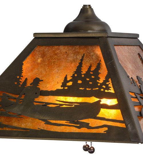 Meyda Lighting Canoe At Lake 22" 2-Light Antique Copper Pendant Light With Amber Mica Shade Glass
