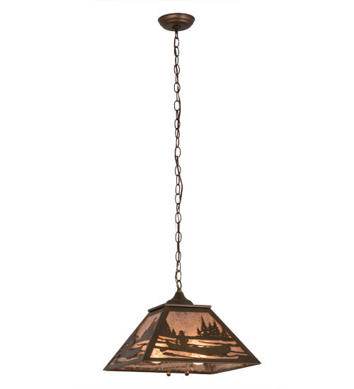 Meyda Lighting Canoe At Lake 22" 2-Light Antique Copper Pendant Light With Silver Mica Shade Glass