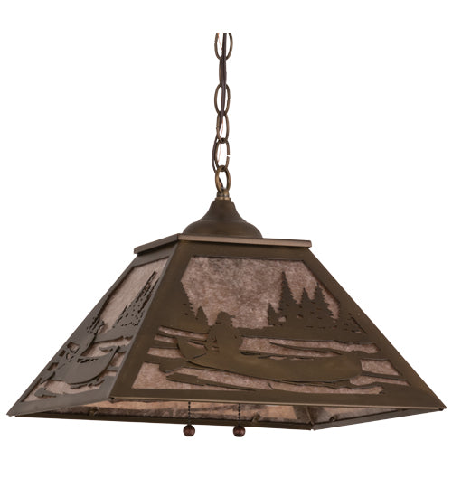 Meyda Lighting Canoe At Lake 22" 2-Light Antique Copper Pendant Light With Silver Mica Shade Glass