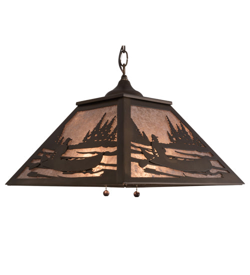 Meyda Lighting Canoe At Lake 22" 2-Light Antique Copper Pendant Light With Silver Mica Shade Glass