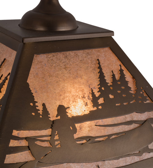 Meyda Lighting Canoe At Lake 22" 2-Light Antique Copper Pendant Light With Silver Mica Shade Glass