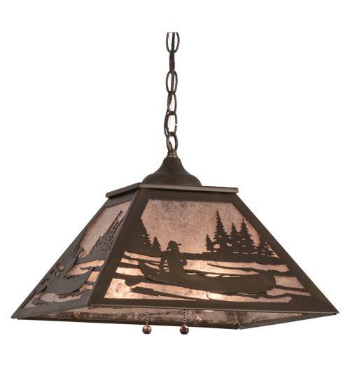 Meyda Lighting Canoe At Lake 22" 2-Light Antique Copper Pendant Light With Silver Mica Shade Glass