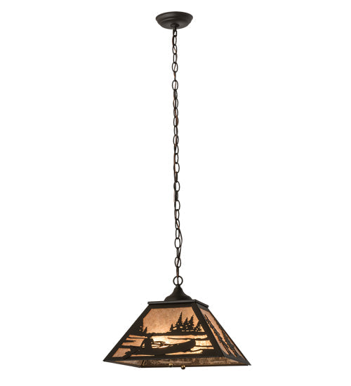 Meyda Lighting Canoe At Lake 22" 2-Light Oil Rubbed Bronze Pendant Light With Silver Mica Shade Glass