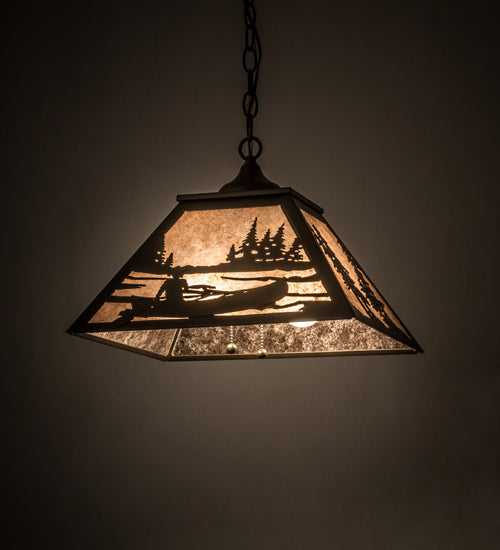 Meyda Lighting Canoe At Lake 22" 2-Light Oil Rubbed Bronze Pendant Light With Silver Mica Shade Glass
