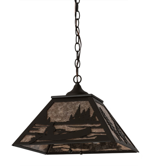 Meyda Lighting Canoe At Lake 22" 2-Light Oil Rubbed Bronze Pendant Light With Silver Mica Shade Glass