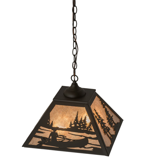 Meyda Lighting Canoe At Lake 22" 2-Light Oil Rubbed Bronze Pendant Light With Silver Mica Shade Glass