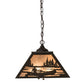 Meyda Lighting Canoe At Lake 22" 2-Light Oil Rubbed Bronze Pendant Light With Silver Mica Shade Glass