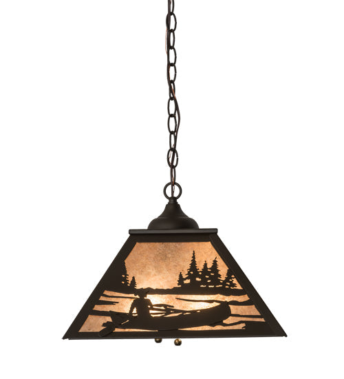 Meyda Lighting Canoe At Lake 22" 2-Light Oil Rubbed Bronze Pendant Light With Silver Mica Shade Glass