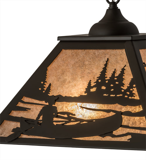 Meyda Lighting Canoe At Lake 22" 2-Light Oil Rubbed Bronze Pendant Light With Silver Mica Shade Glass