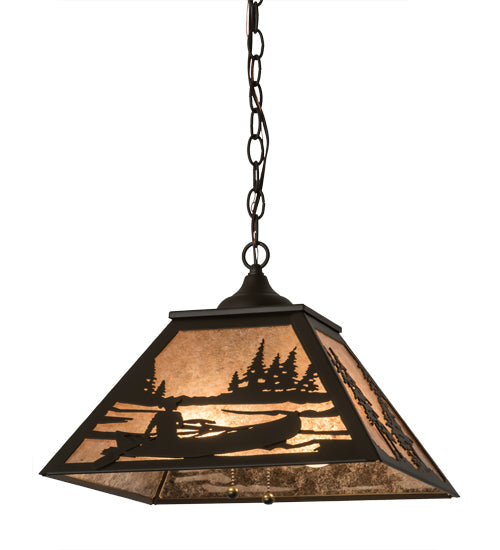 Meyda Lighting Canoe At Lake 22" 2-Light Oil Rubbed Bronze Pendant Light With Silver Mica Shade Glass