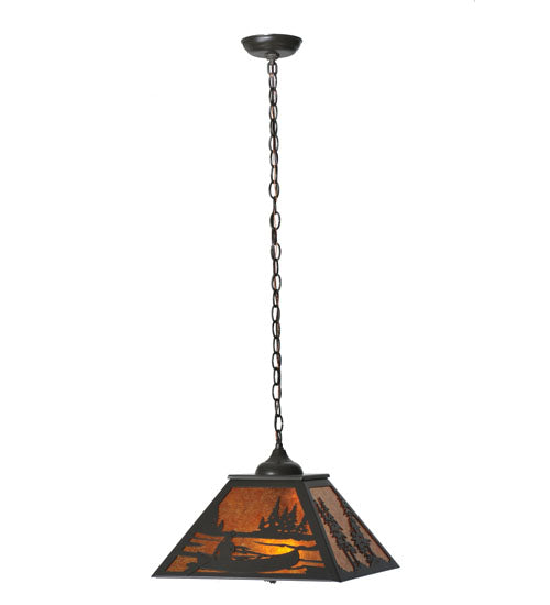 Meyda Lighting Canoe At Lake 22" 2-Light Timeless Bronze Pendant Light With Amber Mica Shade