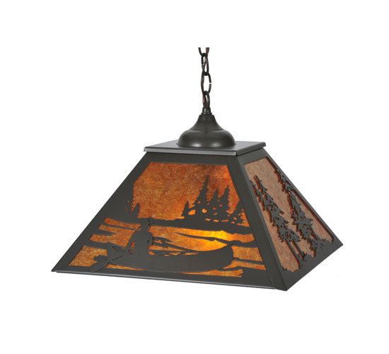 Meyda Lighting Canoe At Lake 22" 2-Light Timeless Bronze Pendant Light With Amber Mica Shade