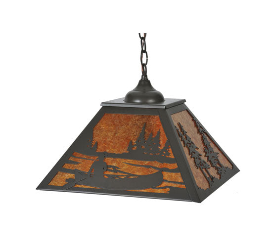 Meyda Lighting Canoe At Lake 22" 2-Light Timeless Bronze Pendant Light With Amber Mica Shade