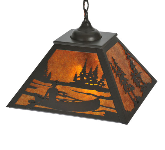 Meyda Lighting Canoe At Lake 22" 2-Light Timeless Bronze Pendant Light With Amber Mica Shade