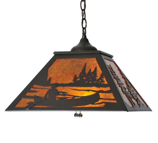 Meyda Lighting Canoe At Lake 22" 2-Light Timeless Bronze Pendant Light With Amber Mica Shade