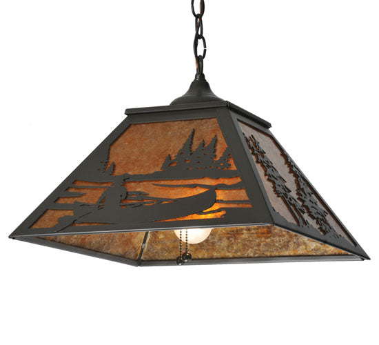 Meyda Lighting Canoe At Lake 22" 2-Light Timeless Bronze Pendant Light With Amber Mica Shade