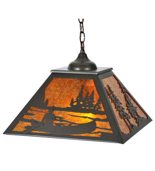 Meyda Lighting Canoe At Lake 22" 2-Light Timeless Bronze Pendant Light With Amber Mica Shade