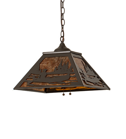 Meyda Lighting Canoe At Lake 23" 2-Light Timeless Bronze Pendant Light With Amber Mica Shade Glass