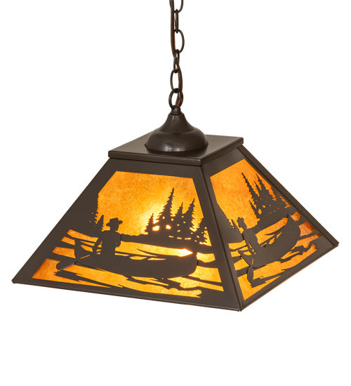 Meyda Lighting Canoe At Lake 23" 2-Light Timeless Bronze Pendant Light With Amber Mica Shade Glass