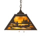 Meyda Lighting Canoe At Lake 23" 2-Light Timeless Bronze Pendant Light With Amber Mica Shade Glass
