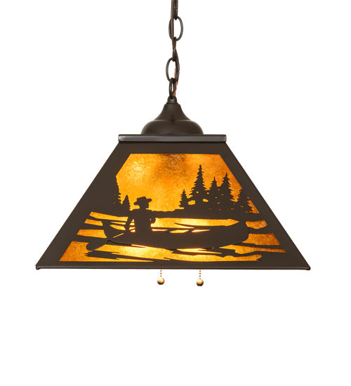 Meyda Lighting Canoe At Lake 23" 2-Light Timeless Bronze Pendant Light With Amber Mica Shade Glass