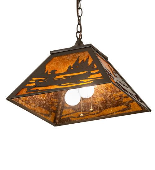 Meyda Lighting Canoe At Lake 23" 2-Light Timeless Bronze Pendant Light With Amber Mica Shade Glass