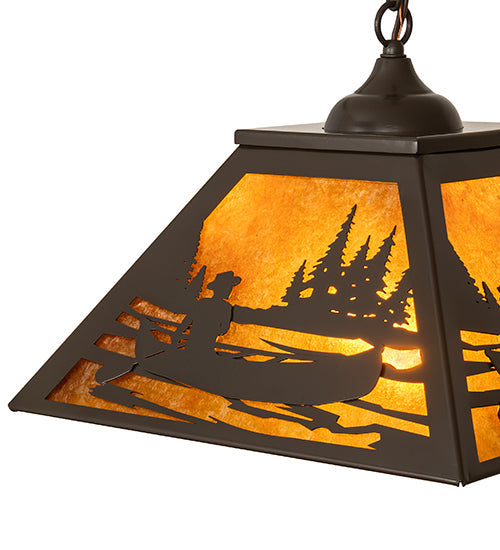 Meyda Lighting Canoe At Lake 23" 2-Light Timeless Bronze Pendant Light With Amber Mica Shade Glass