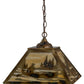 Meyda Lighting Canoe At Lake 23" 3-Light Burnished Brass Tint Pendant Light With Beige Art Shade Glass