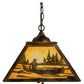 Meyda Lighting Canoe At Lake 23" 3-Light Burnished Brass Tint Pendant Light With Beige Art Shade Glass