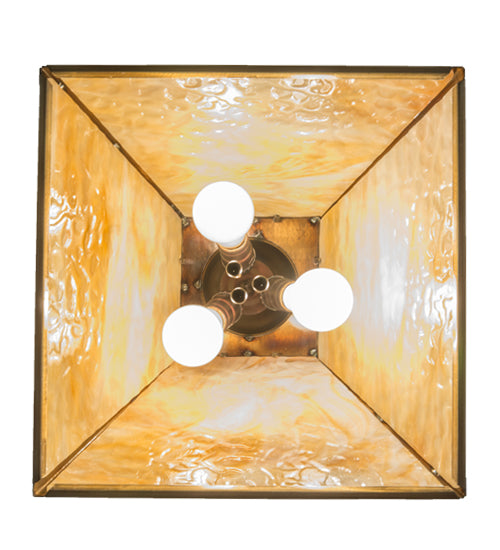 Meyda Lighting Canoe At Lake 23" 3-Light Burnished Brass Tint Pendant Light With Beige Art Shade Glass