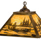 Meyda Lighting Canoe At Lake 23" 3-Light Burnished Brass Tint Pendant Light With Beige Art Shade Glass