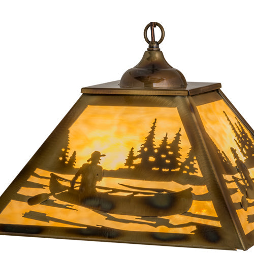 Meyda Lighting Canoe At Lake 23" 3-Light Burnished Brass Tint Pendant Light With Beige Art Shade Glass