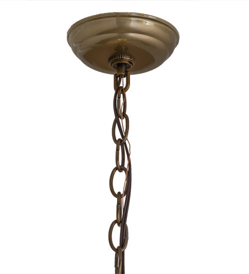 Meyda Lighting Canoe At Lake 23" 3-Light Burnished Brass Tint Pendant Light With Beige Art Shade Glass