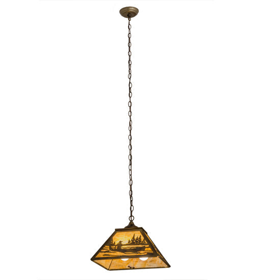 Meyda Lighting Canoe At Lake 23" 3-Light Burnished Brass Tint Pendant Light With Beige Art Shade Glass