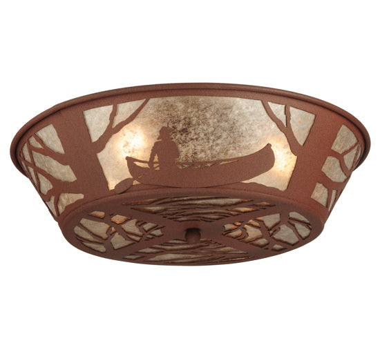 Meyda Lighting Canoe At Lake 23" 4-Light Rust Flush Mount Light With Silver Mica Shade Glass