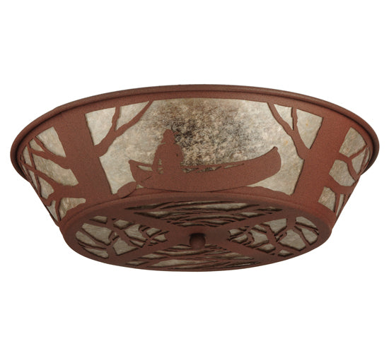 Meyda Lighting Canoe At Lake 23" 4-Light Rust Flush Mount Light With Silver Mica Shade Glass