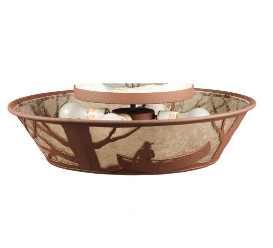 Meyda Lighting Canoe At Lake 23" 4-Light Rust Flush Mount Light With Silver Mica Shade Glass