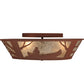 Meyda Lighting Canoe At Lake 23" 4-Light Rust Flush Mount Light With Silver Mica Shade Glass