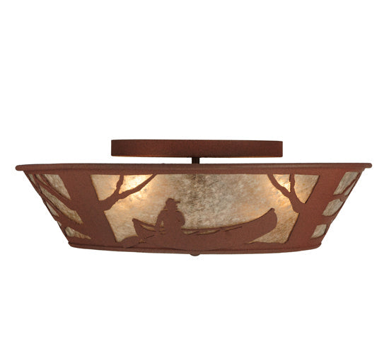 Meyda Lighting Canoe At Lake 23" 4-Light Rust Flush Mount Light With Silver Mica Shade Glass