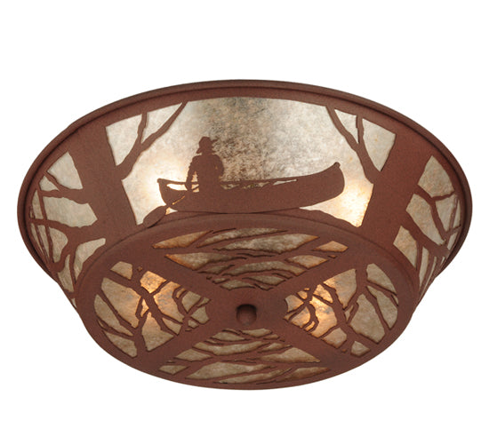 Meyda Lighting Canoe At Lake 23" 4-Light Rust Flush Mount Light With Silver Mica Shade Glass