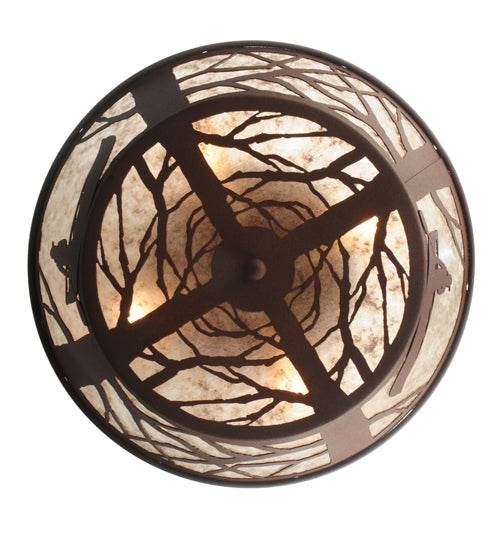 Meyda Lighting Canoe At Lake 23" 4-Light Rust Flush Mount Light With Silver Mica Shade Glass