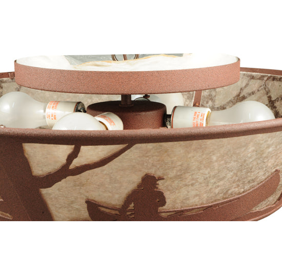 Meyda Lighting Canoe At Lake 23" 4-Light Rust Flush Mount Light With Silver Mica Shade Glass